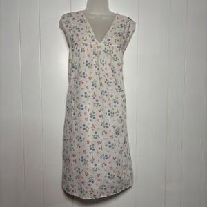 Y2K Vintage Elsie of Miami Floral Nightgown White Lace Trim Sleeveless Sz Medium
